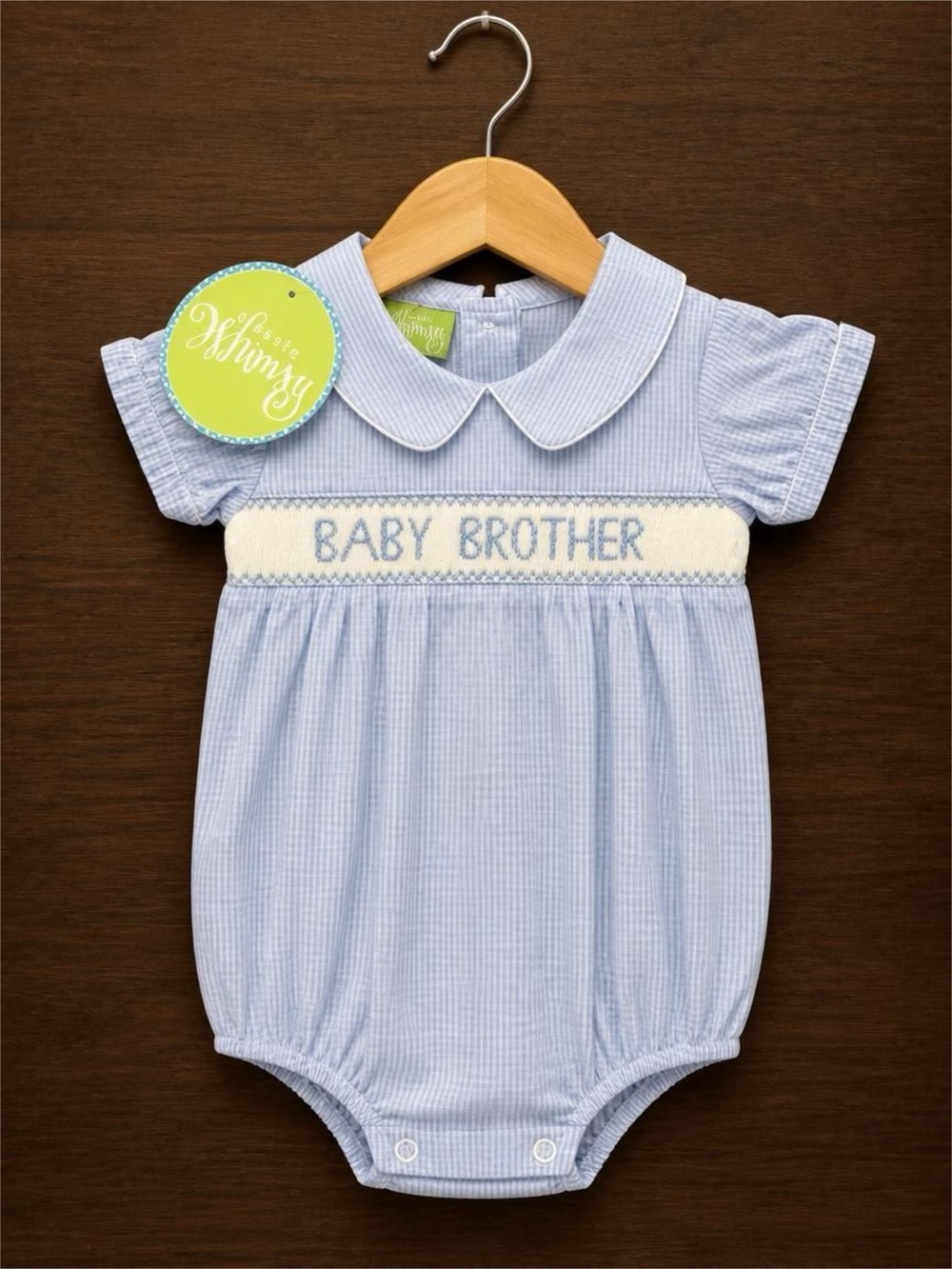 Classic Whimsy Baby Brother Smocked Bubble Romper Newborn NB Blue Gingham NWT